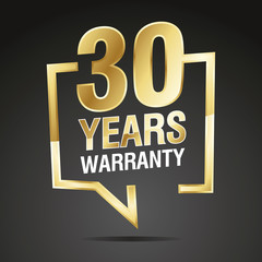 Canvas Print - 30 Years Warranty in speech brackets gold black sticker icon