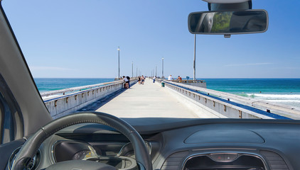 Wall Mural - Car windshield with view of Venice Beach Pier, California, USA