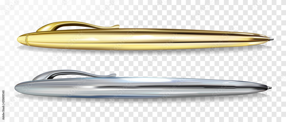 Ballpoint pen vector illustration of 3D realistic golden and silver ...