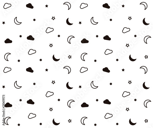 Seamless Pattern With Moon Stars Clouds For Night Time Subjects Images, Photos, Reviews