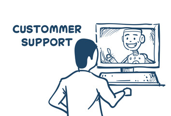 Poster - support center robot agent computer artificial intelligence client online operator customer and tech