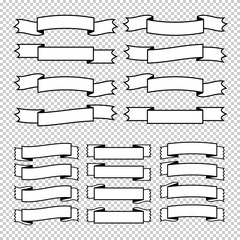 Wall Mural - Set of flat isolated white silhouettes ribbons banners with a black outline on a transparent background