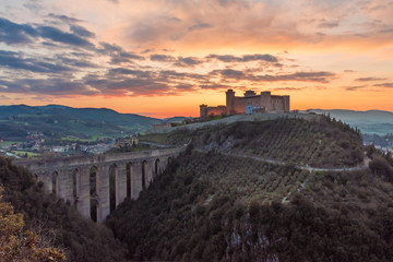 Wall Mural - Spoleto (Italy) - The charming medieval village in Umbria region with the famous Duomo church, old castle and the ancient bridge named 'Ponte delle Torri'