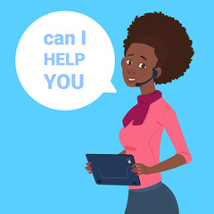 Poster - support center headset agent african woman client online operator, customer and technical service ic