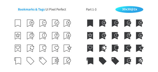 Fototapete - Bookmarks & Tags UI Pixel Perfect Well-crafted Vector Thin Line And Solid Icons 30 2x Grid for Web Graphics and Apps. Simple Minimal Pictogram Part 1-3