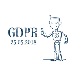 Poster - robot Artificial Intelligence General Data Protection Regulation GDPR server security guard over white background hand drawn vector illustration