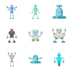 Poster - Robots invaders icons set. Cartoon set of 9 robots invaders vector icons for web isolated on white background