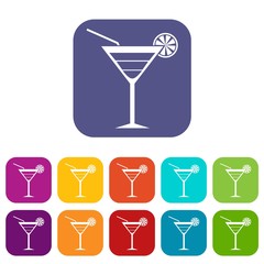 Poster - Beach cocktail icons set vector illustration in flat style in colors red, blue, green, and other