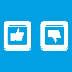 Poster - Signs hand up and down in squares icon white isolated on blue background vector illustration