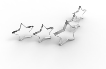 five glass stars isolated on white background. 3d rendering.