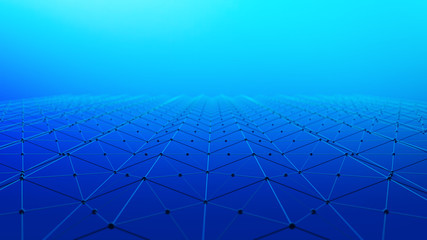 Poster - digital data and network connection triangle lines for technology concept on blue background, 3d abs