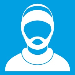 Sticker - Bearded man avatar icon white isolated on blue background vector illustration