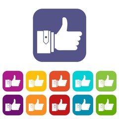 Poster - Thumbs up icons set vector illustration in flat style in colors red, blue, green, and other