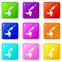 Sticker - Coil tattoo machine icons of 9 color set isolated vector illustration