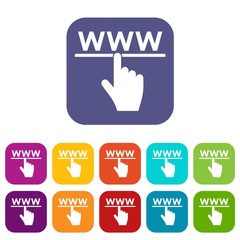 Poster - Hand cursor and website icons set vector illustration in flat style in colors red, blue, green, and other