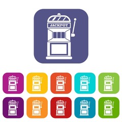 Poster - Gamble machine icons set vector illustration in flat style in colors red, blue, green, and other