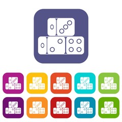 Poster - Three dice cubes icons set vector illustration in flat style in colors red, blue, green, and other