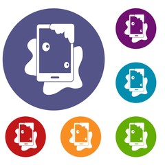 Poster - Wet phone icons set in flat circle red, blue and green color for web
