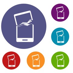 Poster - Broken phone icons set in flat circle red, blue and green color for web