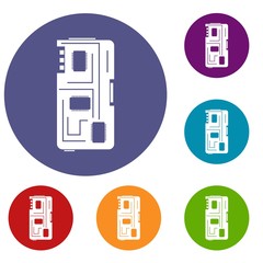 Poster - Phone chip icons set in flat circle red, blue and green color for web