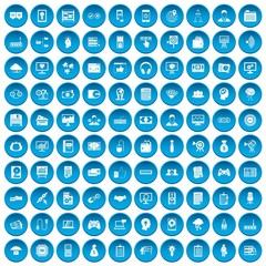 100 IT business icons set in blue circle isolated on white vector illustration