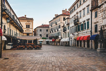 Square With Old Historical Buildings In The Ancient Town Kotor In Montenegro