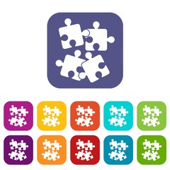 Poster - Jigsaw puzzles icons set vector illustration in flat style in colors red, blue, green, and other