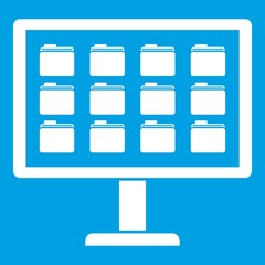 Poster - Desktop of computer with folders icon white isolated on blue background vector illustration