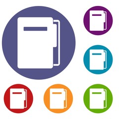 Poster - File folder icons set in flat circle red, blue and green color for web