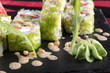 © Abramov Maksim - Японская кухня. Горячие и холодные закуски из морепродуктов. Суши и роллы и креветки. Японская еда и морепродукты в ресторане.