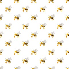 Wall Mural - Bee with bucket of honey pattern seamless repeat in cartoon style vector illustration