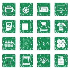 Poster - Printing icons set in grunge style green isolated vector illustration