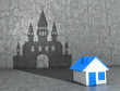 A house that throws a castle shadow. The concept of housing. 3D illustration