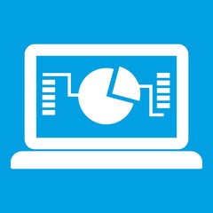 Poster - Laptop with business graph icon white isolated on blue background vector illustration
