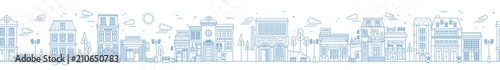 Fotomural Monochrome seamless urban landscape with city street or district