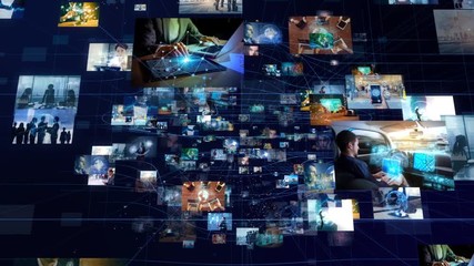 Poster - Network of business concept. Group of pictures in cyberspace. IoT(Internet of Things). AI(Artificial Intelligence).