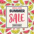 © Karolina Madej - Summer Sale - colourful banner with hand drawn watermelon icons. Vector.