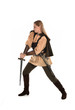 © faestock - full length portrait of girl wearing brown medieval costume,. standing pose, isolated on white studio background.