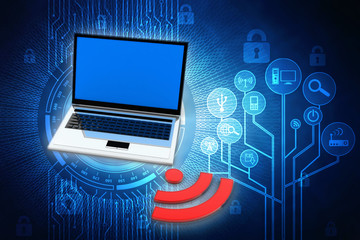 Poster - 3d illustration WiFi symbol with laptop
