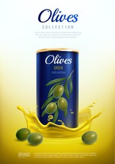 Wall Mural - Realistic Canned Olives Advertising Composition