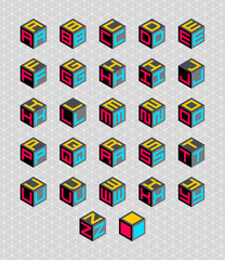 Aufkleber - Cubic isometric alphabet set. Vector geometric font