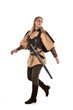 © faestock - full length portrait of girl wearing brown medieval costume,. standing pose, isolated on white studio background.