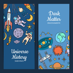 Wall Mural - Vector hand drawn space elements web banners illustration