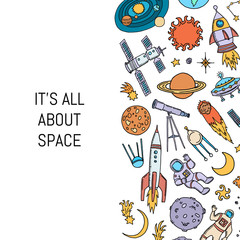 Wall Mural - vector hand drawn space elements background with place for text illustration