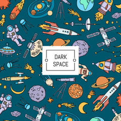 Wall Mural - vector hand drawn space elements background with place for text illustration