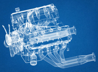 Poster - Car Engine Design Architect Blueprint