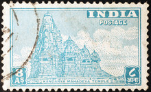 Hindu Temple On Vintage Indian Postage Stamp