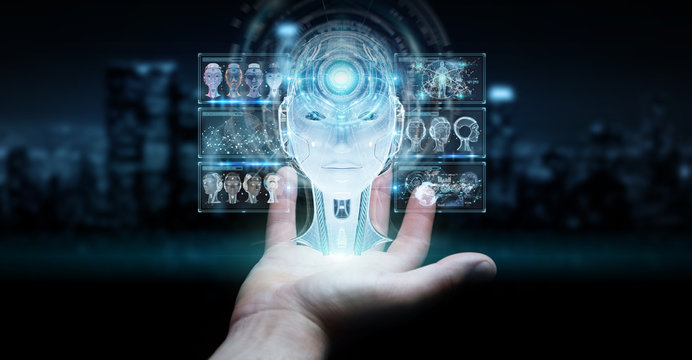 Businessman using digital artificial intelligence interface 3D rendering
