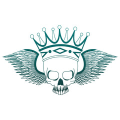 Sticker - Tattoo skull with crown and wings drawing vector illustration graphic design