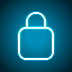 Poster - Simple lock icon. Linear symbol, thin outline. Neon style. Light
